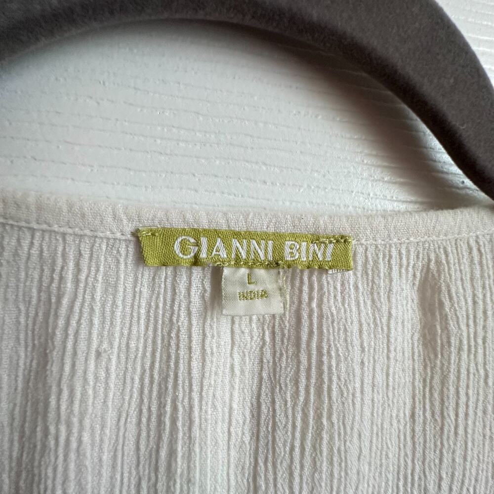 Gianni Bini Womens Large White Gauzy Embroidered Boho Tassle Tie Coverup Tunic - Picture 3 of 9